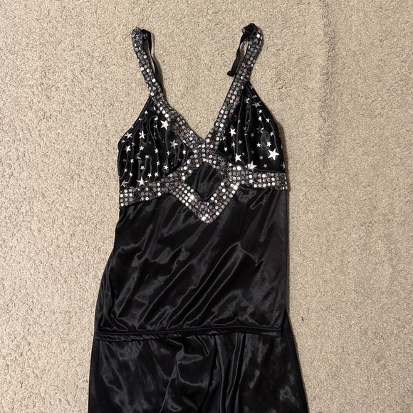 Black Satin top and pants with Silver Embellishments - Picture 2 of 3